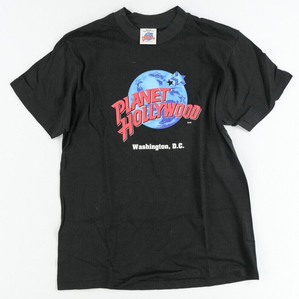 Vintage 90s Single Stitch Planet Hollywood Black Washington D.C. Sz. M 38' Chest